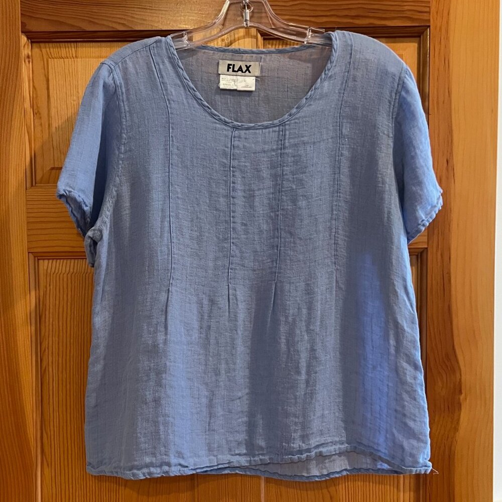 Women's FLAX 100% Linen Top Light Blue Size Small